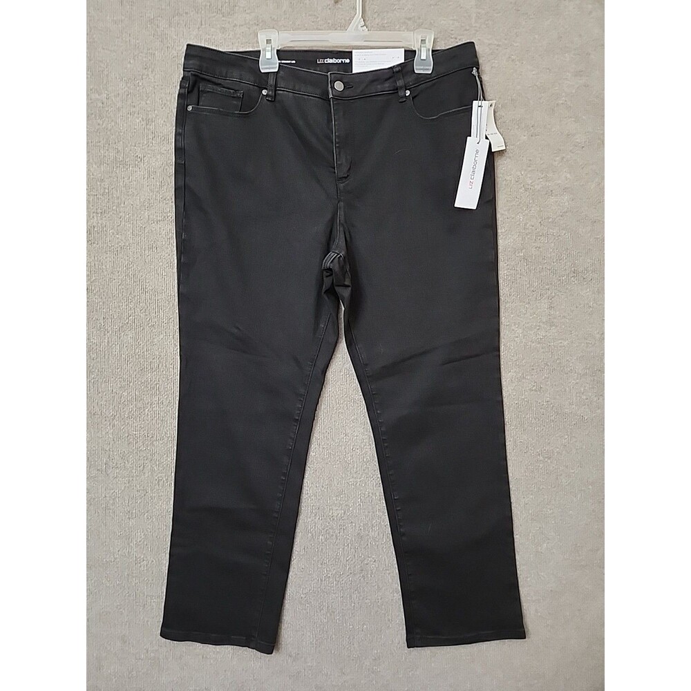 Liz Claiborne Girlfriend Straight Leg Jeans Womens 18 Long Black Slimming NEW